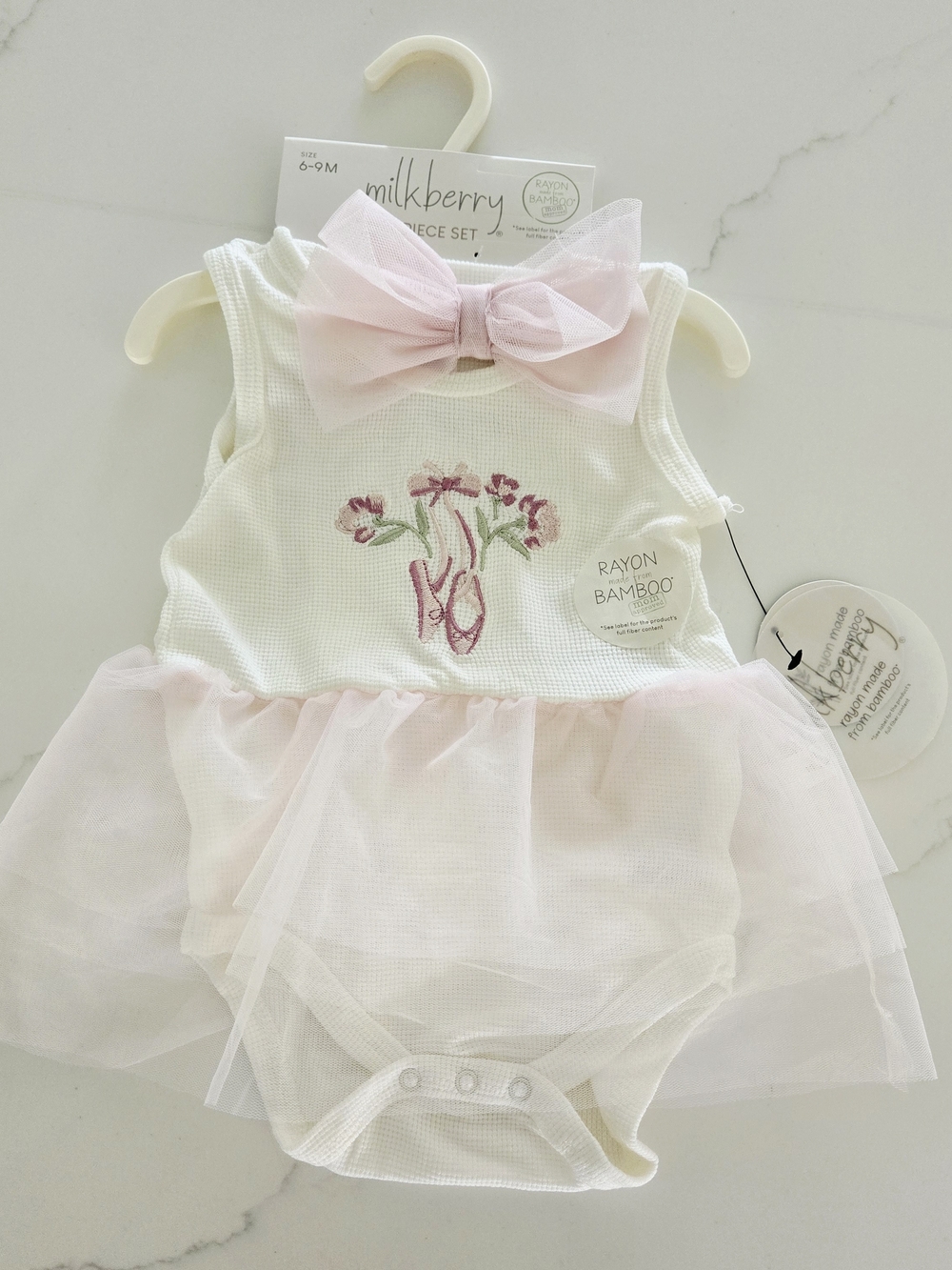 Milkberry White Ribbed Tulle Tutu Bodysuit NEW